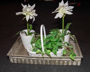 Decorative Metal Tray & Floral Decor Set