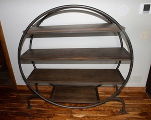 World Market Round Burnt Alder & Metal Bookshelf