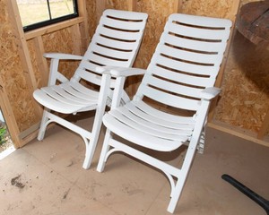 White Plastic Lawn Chairs  Set of Two