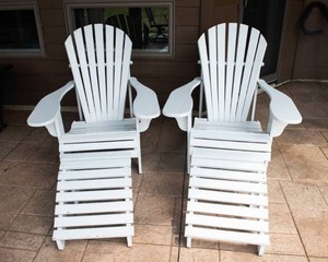 Wooden Adirondack Chairs with Footrests  Set of Two