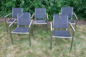 Metal & Wood Patio Armchairs  Set of 5