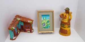 Handcrafted Folk Art & Pottery  Jamaica Painting, Clay House & Figure