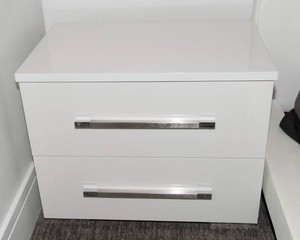 Modern High-Gloss White Two-Drawer Side Table