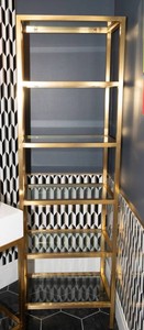 Tall Gold & Glass Display Shelf