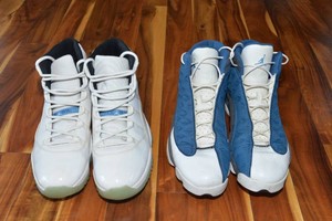 Air Jordan 13 Flint & Air Jordan 11 Legend Blue  2 Pairs  Size 17