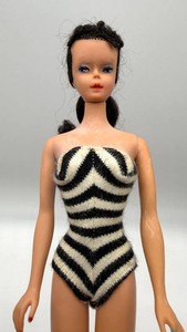 Vintage Barbie #4 Brunette Ponytail Doll 1960 Zebra Swimsuit