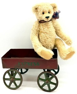 Plush Mohair Teddy Bear With Express Metal Cart