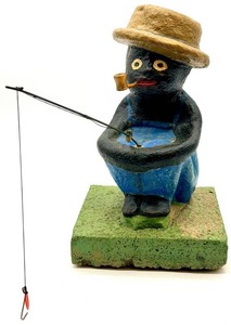 Vintage Hand-Painted Cement Fisherman Figure 8.5 X 15 in