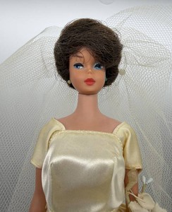 Vintage 1965 Barbie Brunette Bubble Cut Doll With Gown & Veil