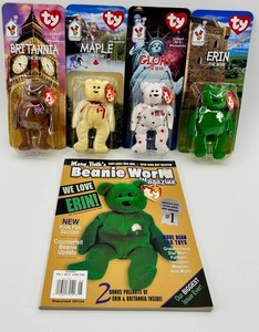 Ty Beanie Babies Britannia Maple Glory Erin Mixed Lot With Beanie World Magazine NIB