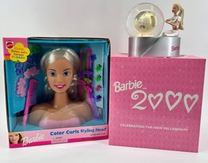 Barbie Color Curls Styling Head & 2000 Millennium Snow Globe Mixed Lot