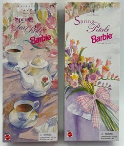 Avon Spring Tea Party Barbie & Spring Petals Barbie Boxed Doll Lot NIB