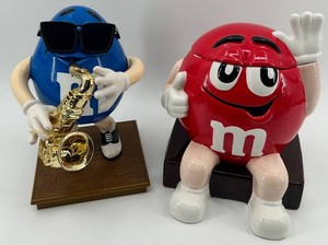 M&Ms Character Candy Dish Set With Blue Saxophone Figure