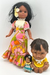 Mixed Lot of 3 Hawaiian Dolls - Floral Dress Doll, Sitting Doll & Mini Doll including Hong Kong