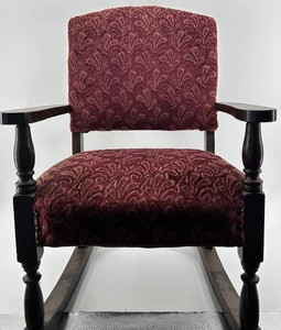 Vintage Upholstered Childs Wood Rocking Chair