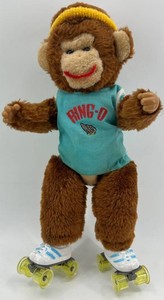 Vintage 1985 Ring-O Roller Skating Monkey Plush Toy