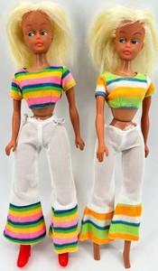 Vintage Pair of Fashion Dolls in Rainbow Outfits (Lot of 2)
