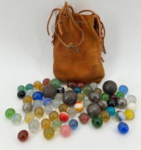 Assorted Glass Marbles in Suede Pouch