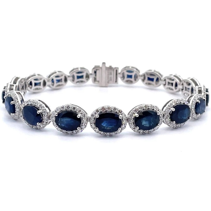 23.39 Carat Natural Blue Sapphire & Natural Diamond Bracelet in Platinum $51,820 Appraisal Included VIDEO