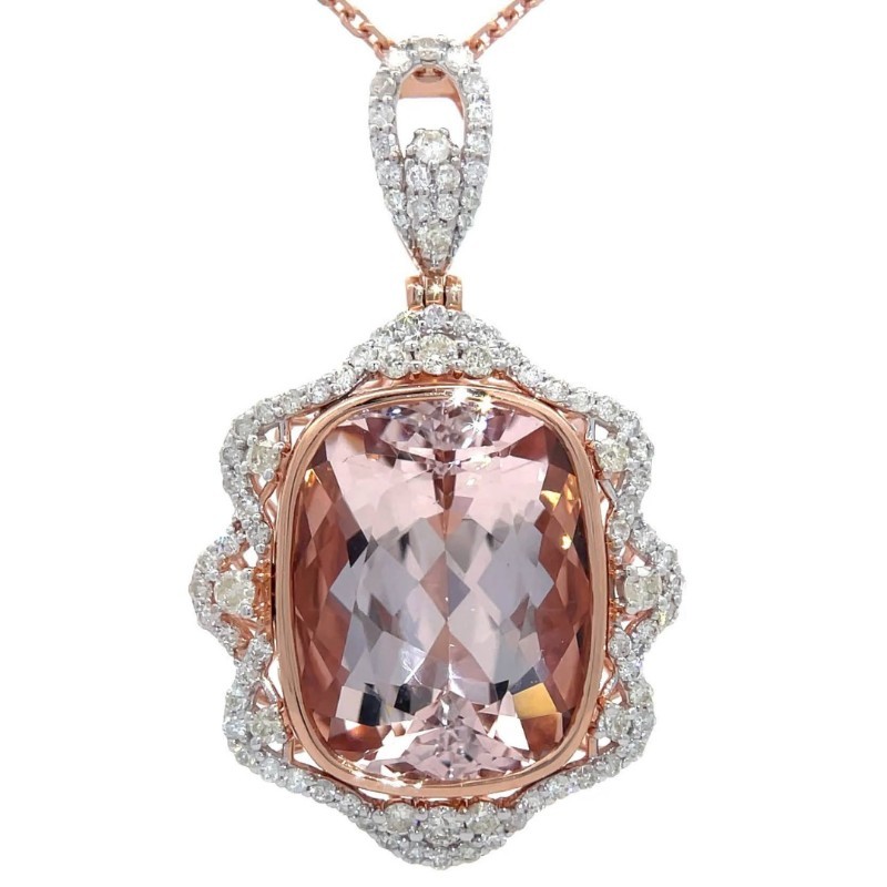 15.73 Carat Natural Morganite & Natural Diamond Pendant Necklace in 14K Two-Tone Gold $19,970 Appraisal Included VIDEO