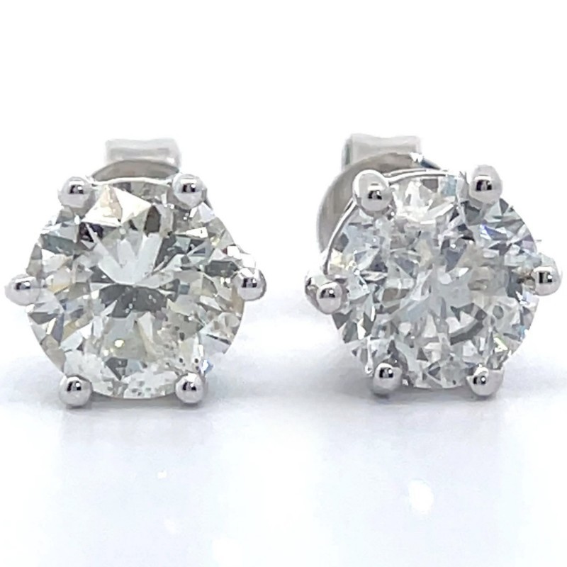 1.97 Carat Natural Diamond Stud Earrings in 14K White Gold $11,232 Appraisal Included VIDEO