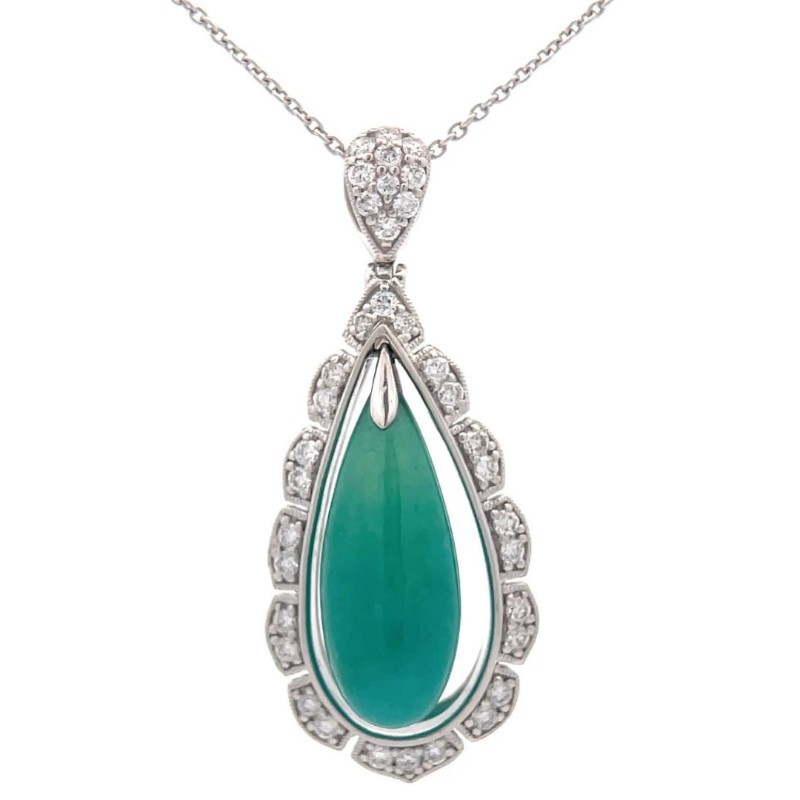 10.73 Carat Natural Jadeite Jade & Natural Diamond Pendant Necklace in Platinum $18,940 Appraisal Included VIDEO