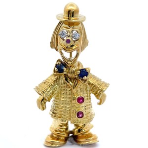 Peter Lindeman Clown Brooch Pin with Diamonds, Sapphires & Rubies VIDEO