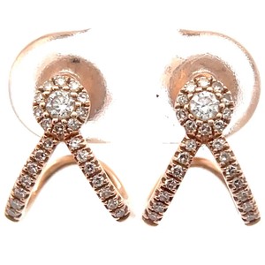 Natural Diamond Orbital Chevron Curved Quarter Hoop Estate Earrings in 14k Rose Gold VIDEO
