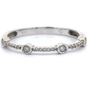 Natural Diamond Station Bezel Stacking Estate Ring in 14k White Gold VIDEO