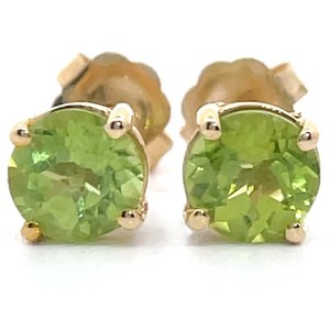 Round Peridot Solitaire Stud Earrings in 14k Yellow Gold VIDEO