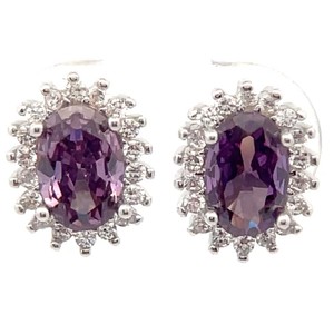 Oval Natural Amethyst Pave Cluster Stud Earrings VIDEO