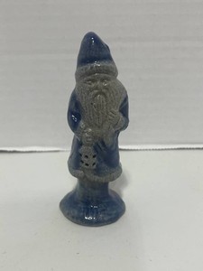Rowe Pottery Works Santa w Lantern Ornament 3 12  Blue Salt Glaze