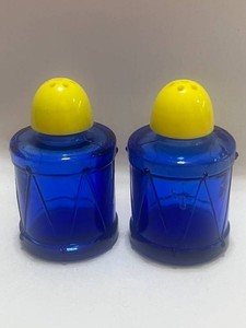 Vintage Pair of Cobalt Blue Yellow Top Salt and Pepper Shakers