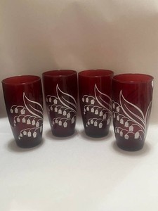 Set of Vintage Ruby Lily of the Valley Anchor Hocking Glasses