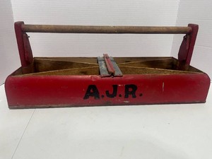 Primitive Red Divided Wood Tool Box 19 X 7