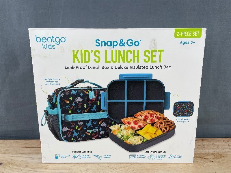 Bentgo Kids Snap & Go Leak-Proof Black Dinosaur Lunch Set - Brand New Z