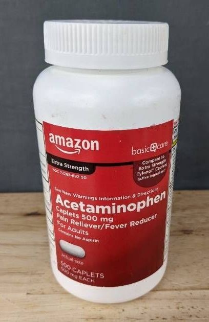 Amazon Basics Extra Strength Acetaminophen Caplets, 500 Count, 500 mg - Brand New Z