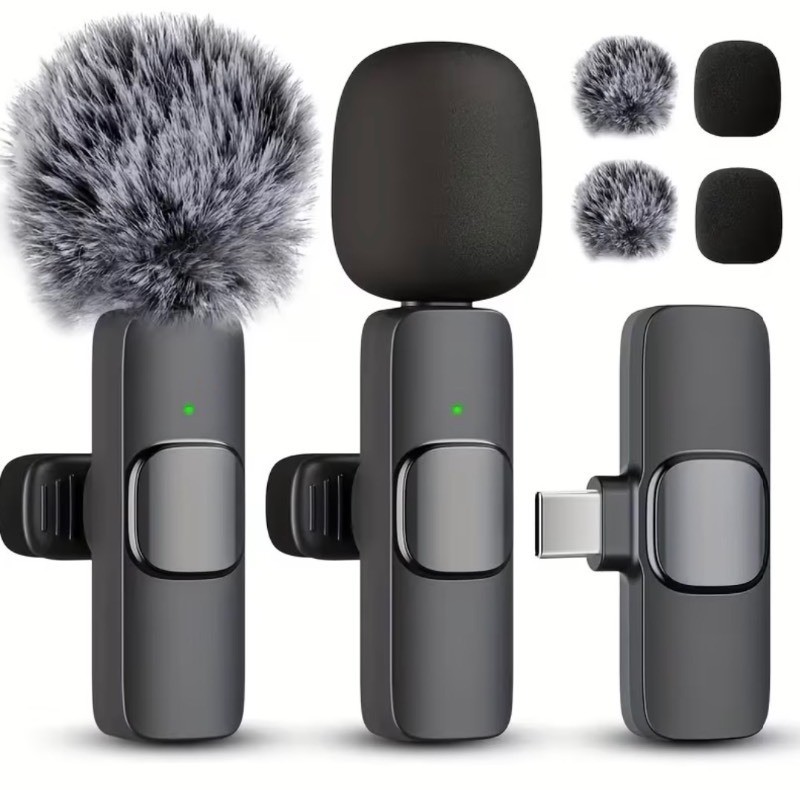 Set of 2 Wireless Lapel Android Microphones, Plug and Play with Noise Reduction - Brand New Z
