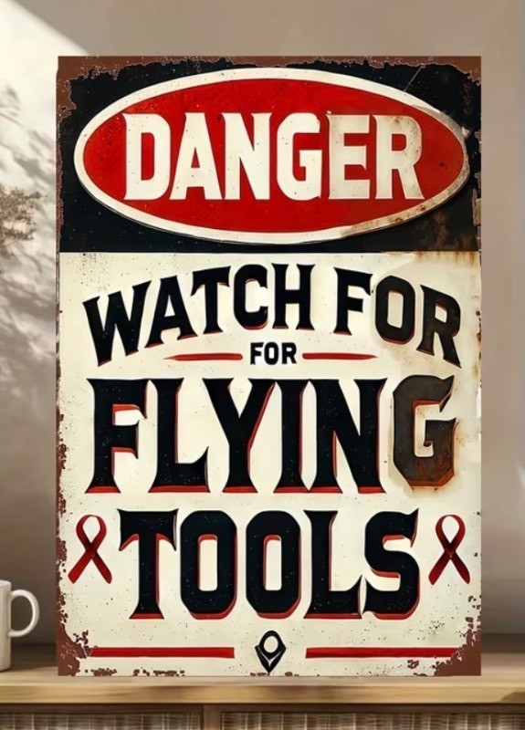 DANGER Watch For Flying Tools 8 x 12 Metal Sign - Brand New Z