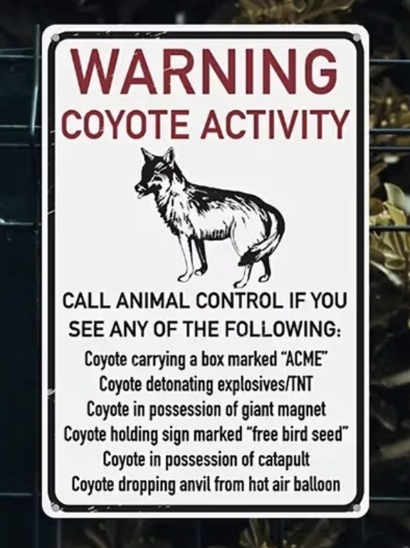 ACME Warning Coyote Activity 8 x 12 Metal Sign - Brand New Z