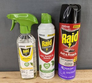 Raid Essentials & Ant & Roach Insect Spray, 3 Total - Brand New Z