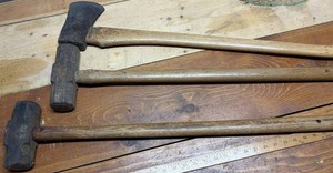 Vintage Wood-Handled SledgeHammers and Wood-Handled Axe Mixed Lot, 3 Total