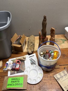 Craft Supply With Wood Carvings, Paints & Tools