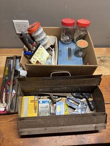 Hardware & Hand Tool Assortment in Metal Toolbox