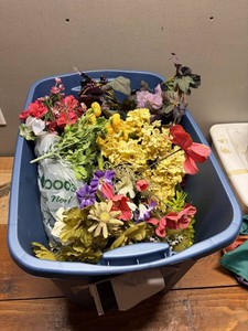 Artificial Flower Assortment in Blue Storage Tote