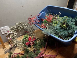 Holiday Floral Decorations in Storage Tote