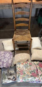 Ladderback Chair & Assorted Decorative Pillows