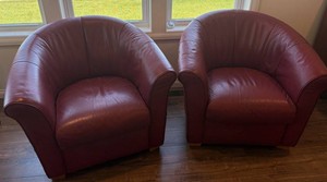 Italsofa Genuine Leather Burgundy Barrel Chairs