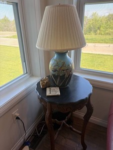 End Table and Decorative Ceramic Table Lamp with Pleated Shade