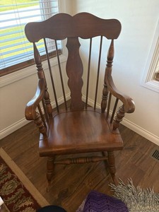 Wood Rocking Chair With Crochet Throws, Cushion Mixed Lot, 4 Total